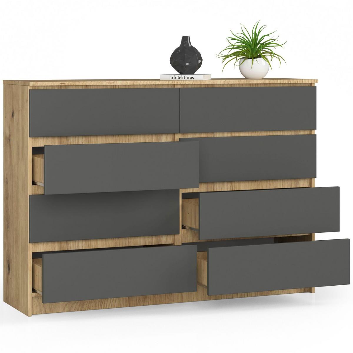 KOMMODE Eiche Artisan, Graphit Grau 99/138/40 - Eiche Artisan, Holzwerkstoff (138/99/40cm) - RAUMHIRSCH FURNITURE