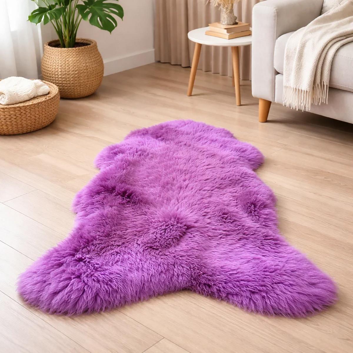 LAMMFELL Öko bunt gefärbt weich Fell Teppich Amethyst ca. 90 cm - Violett, Fell (50/90cm) - Provellus