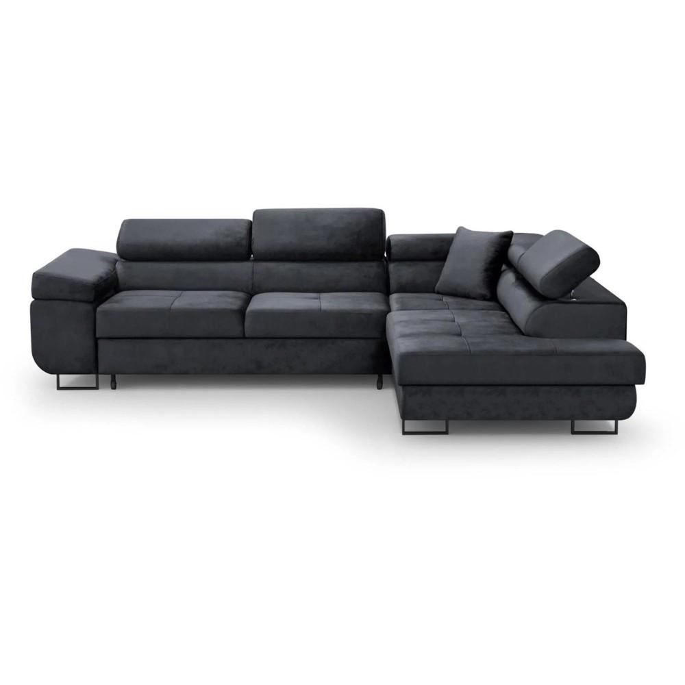 ECKSCHLAFSOFA Waldo verstellbaren Kopfstützen, Schwarz, rechts - Schwarz, Textil (275/203cm) - Beautysofa