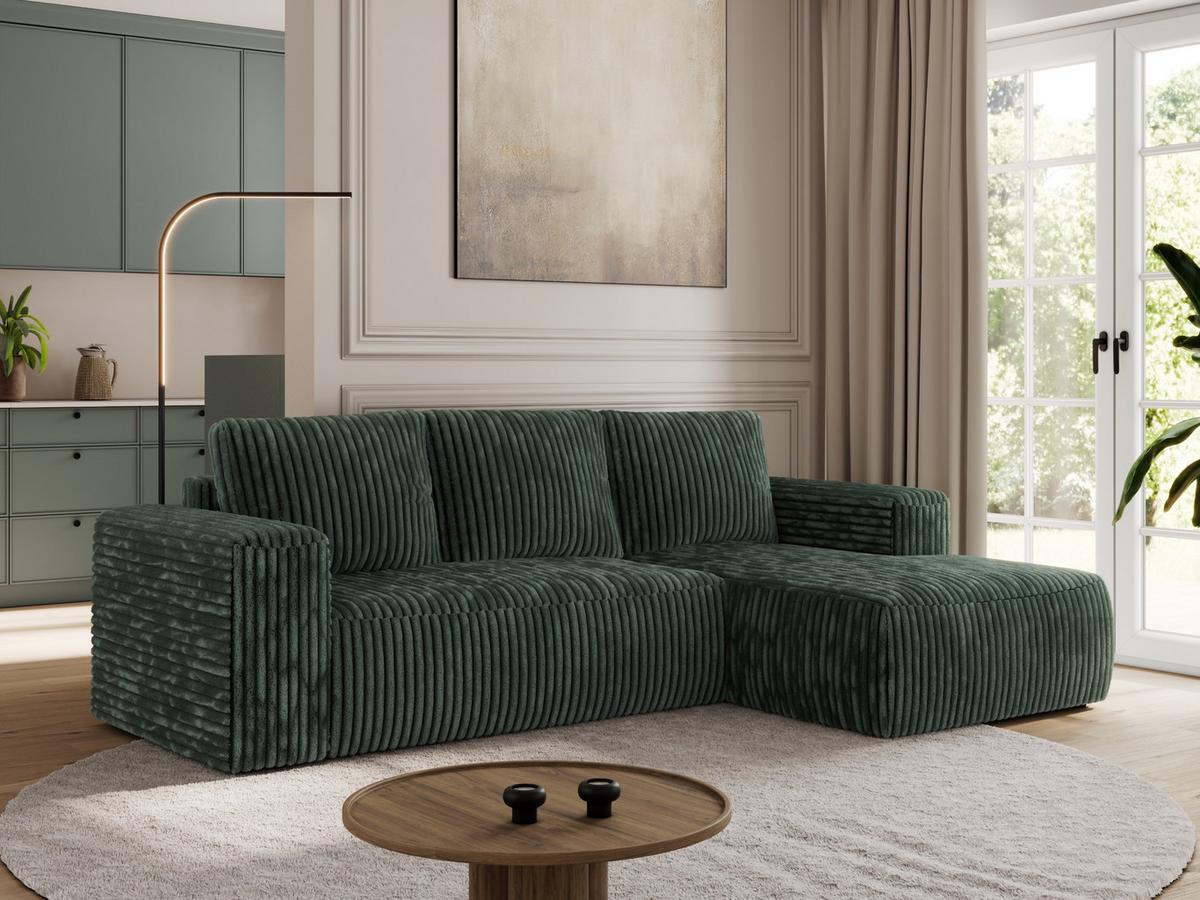 ECKSOFA TRENTINO L Grün Cord - Rechts - Schwarz/Grün, Kunststoff/Textil (164/266cm) - MKS