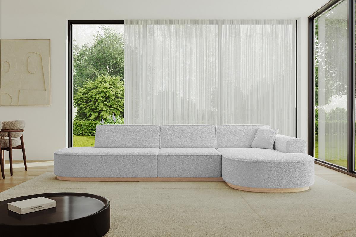 ECKSOFA Ottomane Rechts MARI-L2-v1 - 328x171x83 cm Hellgrau Bouclé - Hellgrau, Holzwerkstoff/Textil (171/328cm) - ALTDECOR
