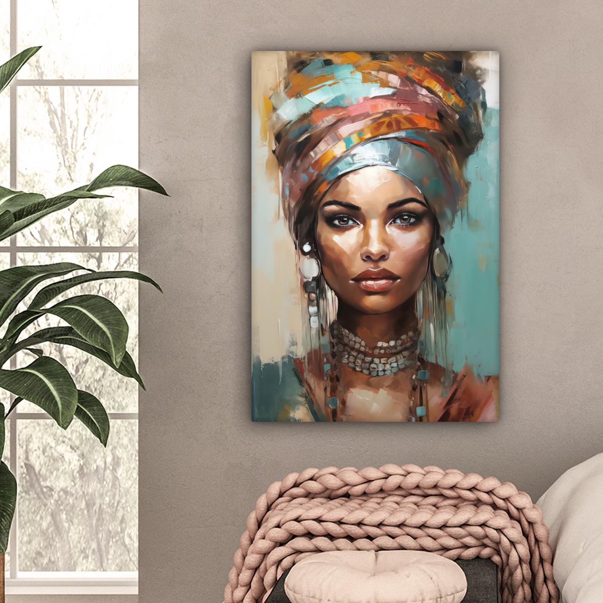 LEINWANDBILD Frau - Kunst - Schmuck - Porträt Wanddeko 40x60 cm - Blaugrau, Textil (40/60cm) - MuchoWow