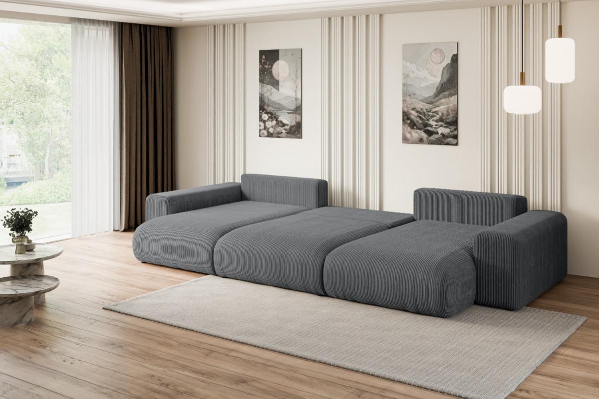 WOHNLANDSCHAFT mit Schlaffunktion ESKAR-U -364x176x72cm Grau Cord - Dunkelgrau/Schwarz, Holzwerkstoff/Kunststoff (364/72/176cm) - ALTDECOR