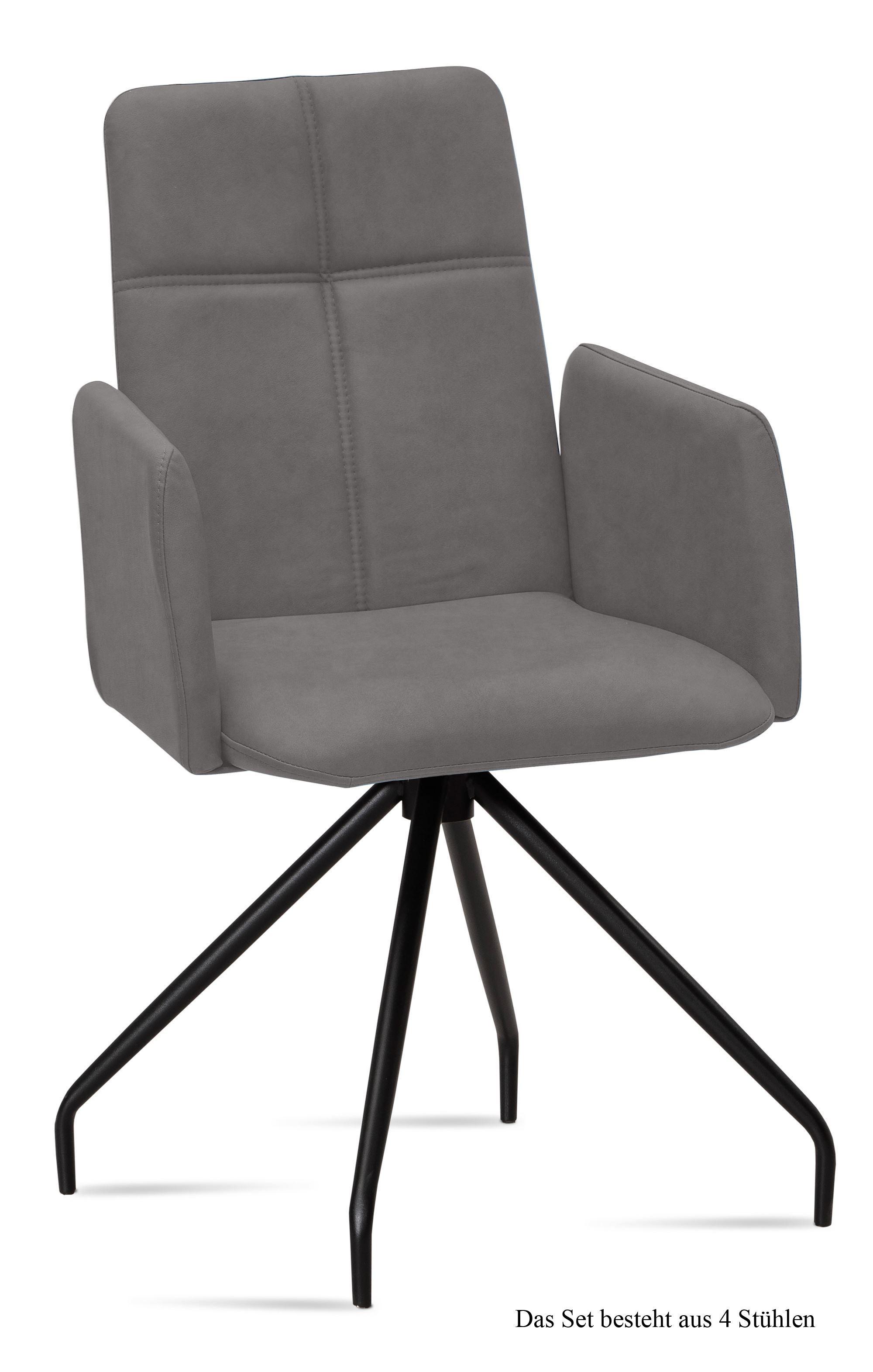ARMLEHNSTUHL (4er-Set) Devaki 52x92x60 Schwarz/Grau - Schwarz/Grau, Kunststoff (60/92/52cm) - 58aufmkessel