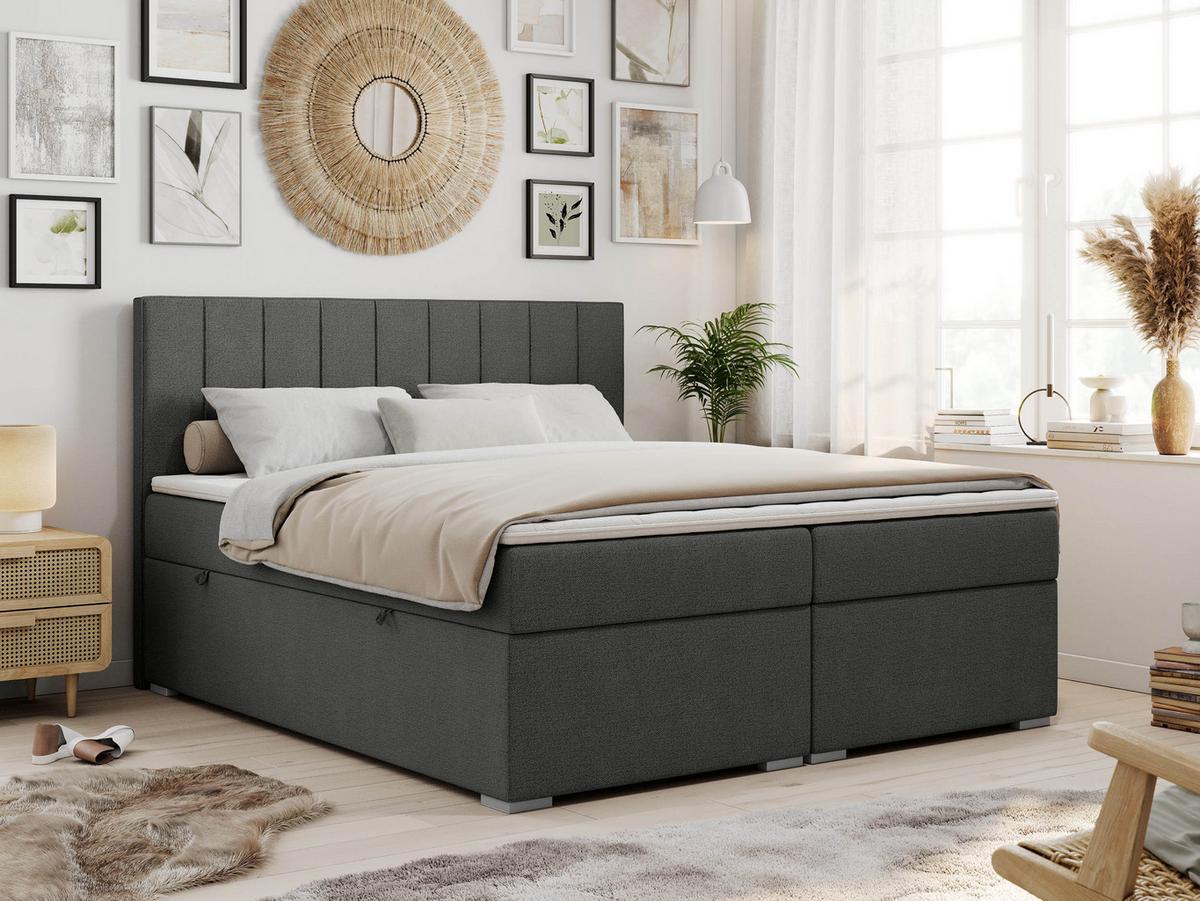 BOXBETT ALLY 200/200 Dunkelgrau Struktur - H4 - Dunkelgrau, Holz/Textil (200/200cm) - MKS
