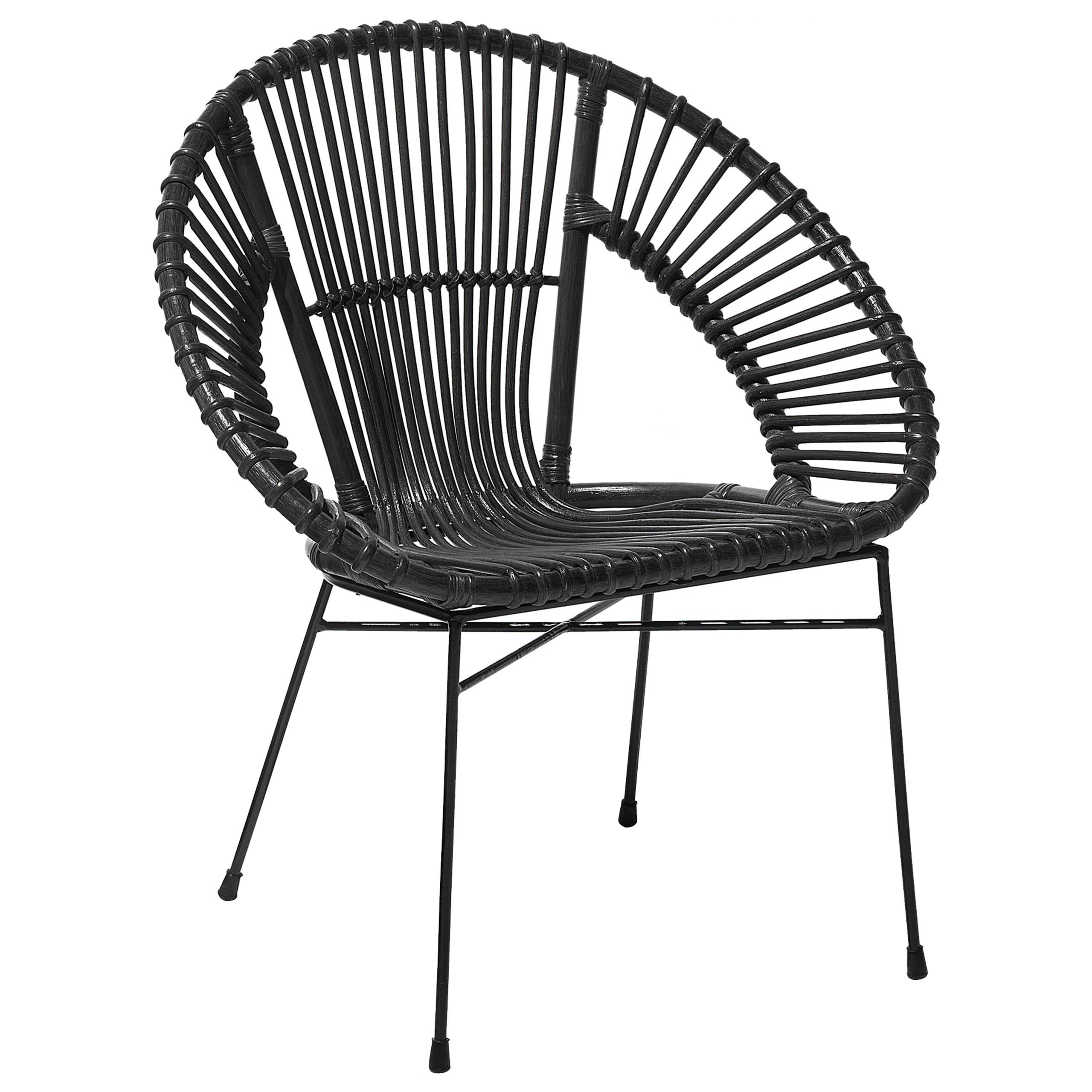 RATTANSTUHL Rattan Schwarz Sarita - Schwarz, Naturmaterialien/Metall (70/80/48cm) - Beliani