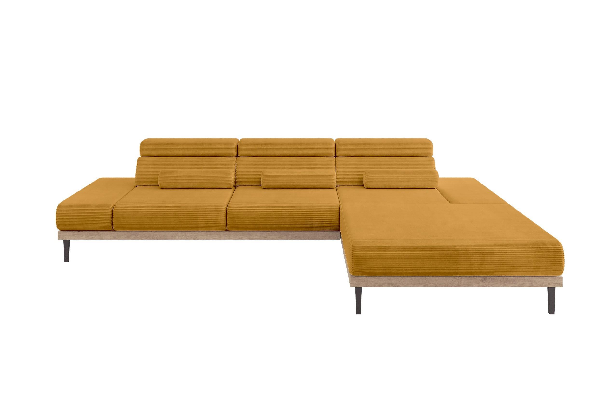 ELEKTRISCHES ECKSOFA Rechts MONA 316x205x85 Senfgelb Cord - Dunkelgelb, Holzwerkstoff/Textil (316/205cm) - ALTDECOR