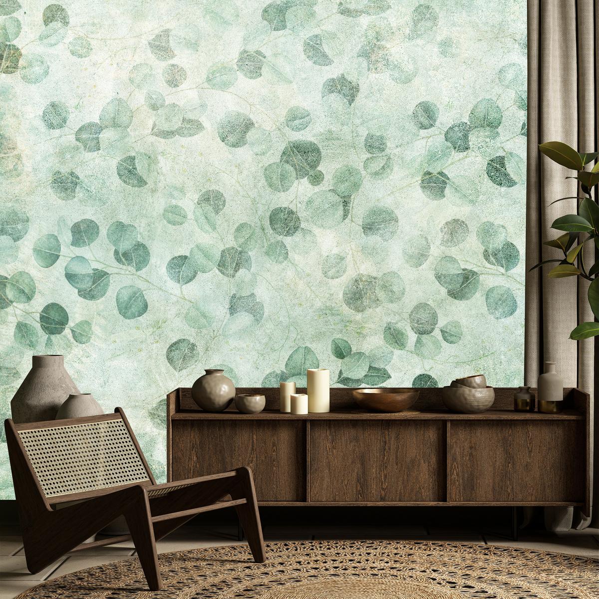 FOTOTAPETE Grüne Blätter Beton Optik Natur 250x175 - Grün, Papier (250/175cm) - Muralo