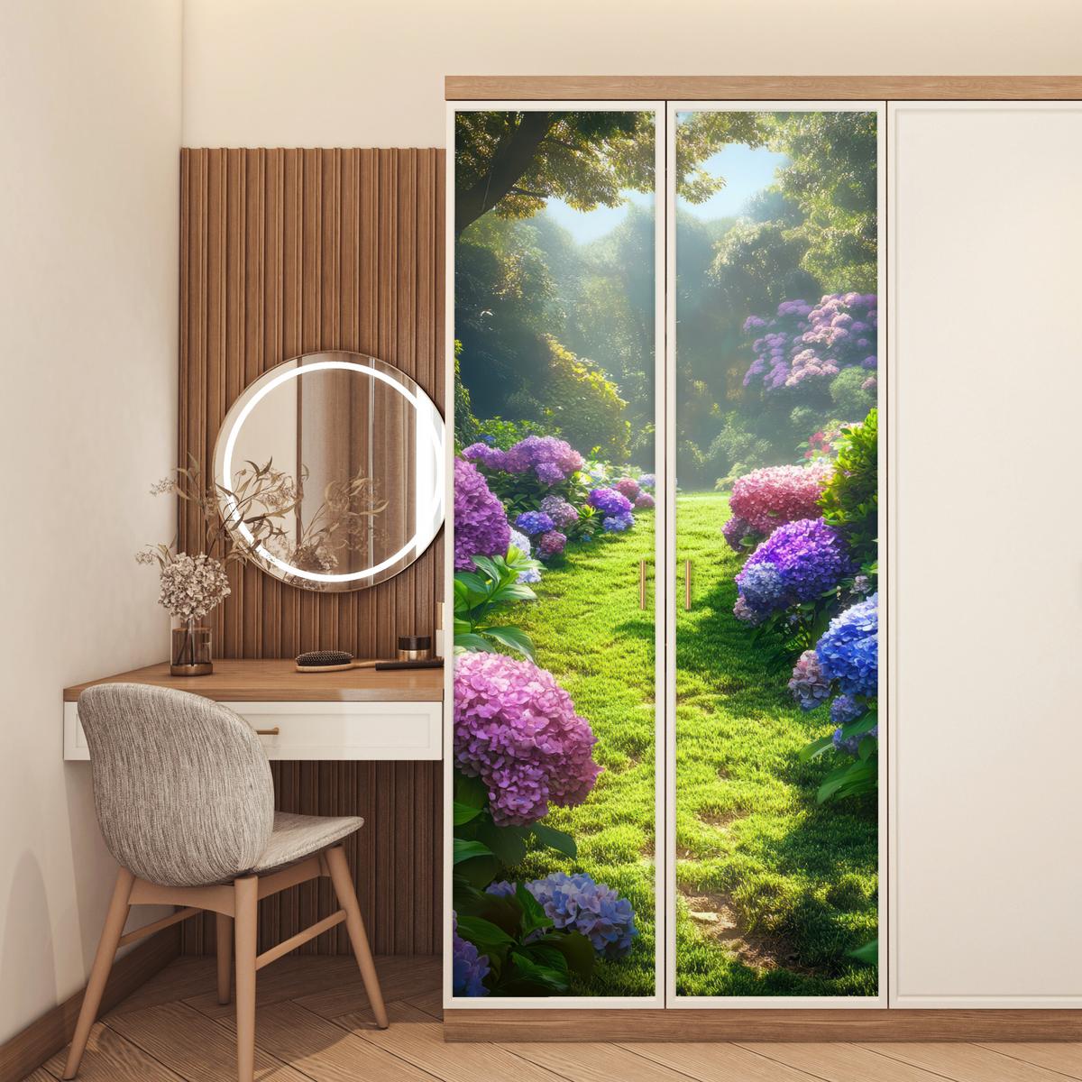 TÜRAUFKLEBER Natur - Hortensie - Blumen - Grün 90x215 cm - Türtapete - Hellgrün, Kunststoff (90/0.1cm) - MuchoWow