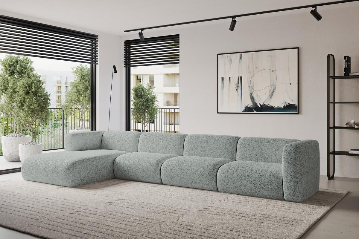 ECKSOFA Ottomane Links MIRA-L3 409x179x70 Grün Velours - Schwarz/Hellgrün, Holzwerkstoff/Kunststoff (409/179cm) - ALTDECOR