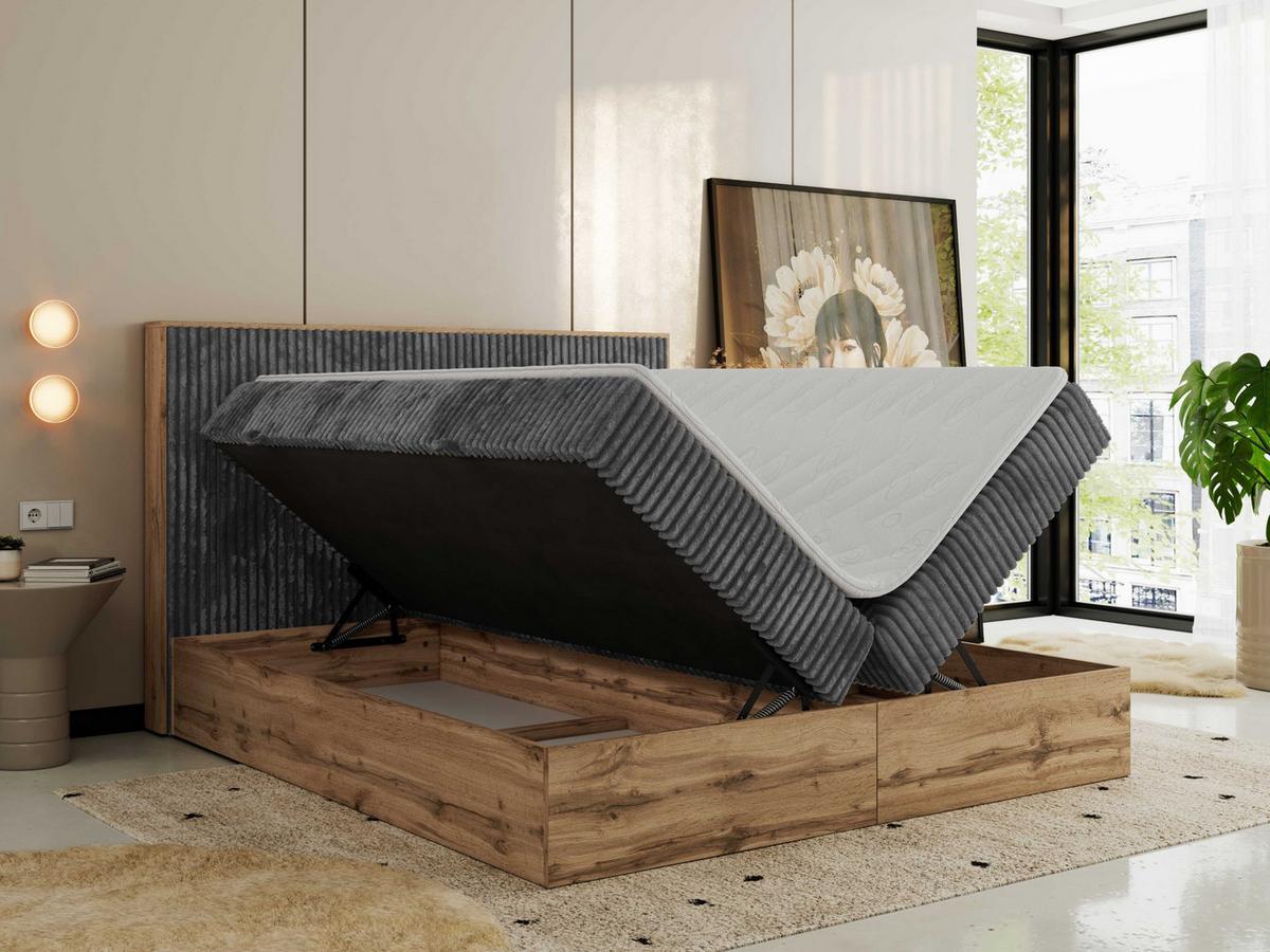 BOXBETT WOOD CLASSIC 160/200 - Grau Cord - H4 - Grau, Textil (160/200cm) - MKS