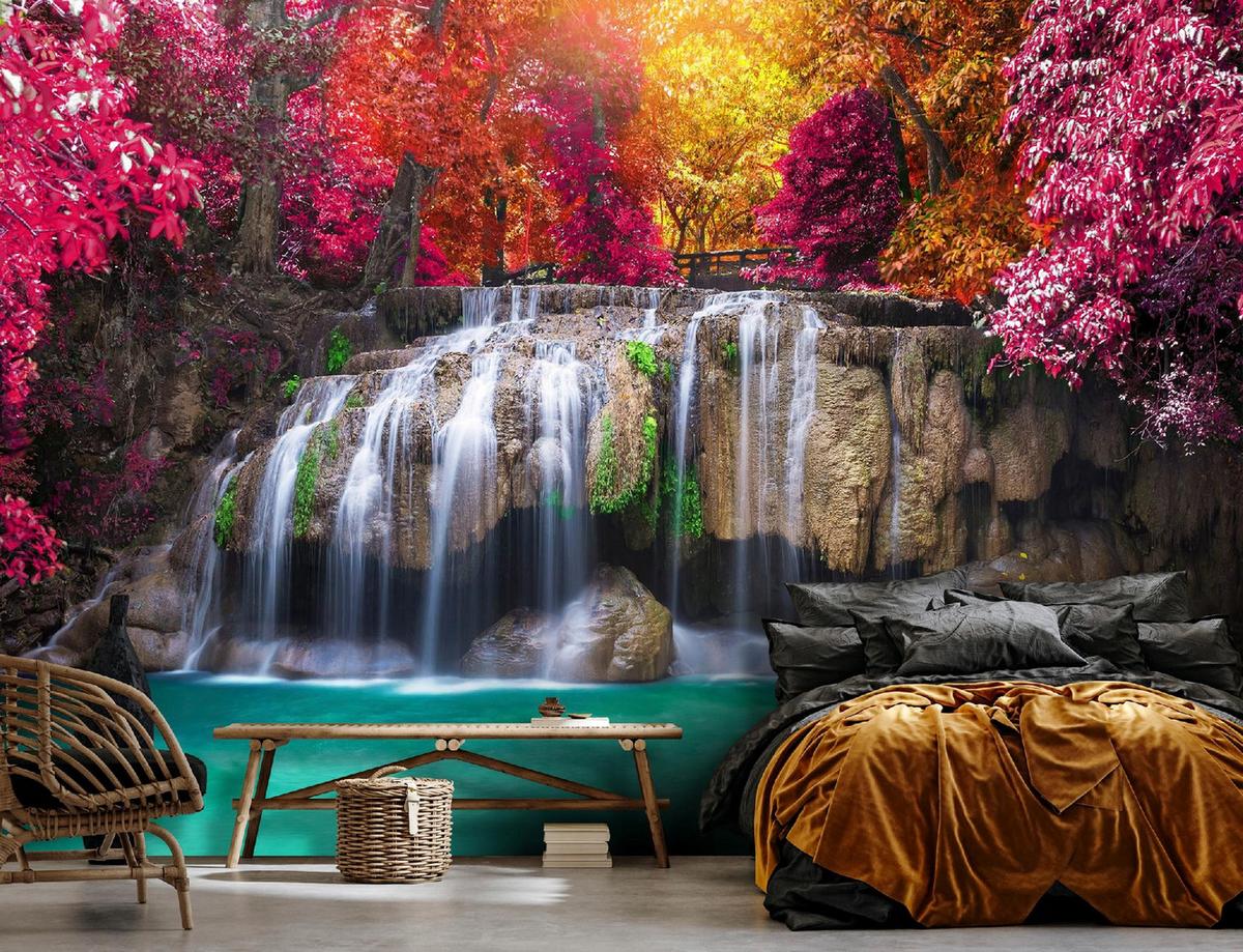 FOTOTAPETE Wasserfall 3D Natur 400x280 - Multicolor, Papier (400/280cm) - Wallarena