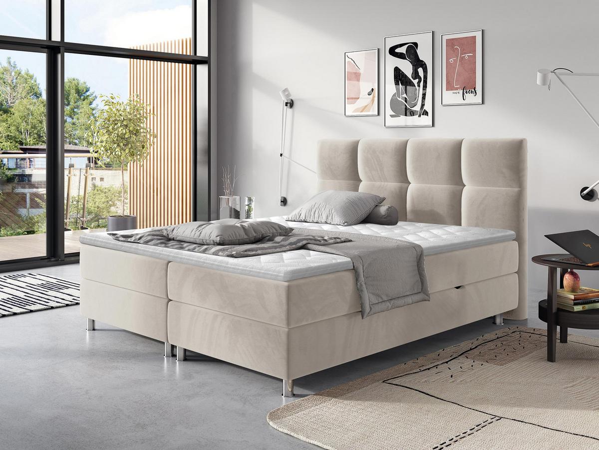 BOXBETT Dave - H3 - Chromfarben/Beige, Holz/Textil (160/200cm) - MIRJAN24