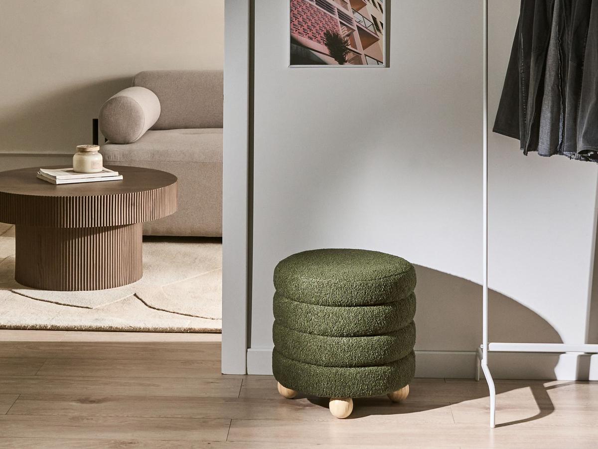 POUF Bouclé Grün Chilly - Goldfarben, Metall (42/41/42cm) - Beliani