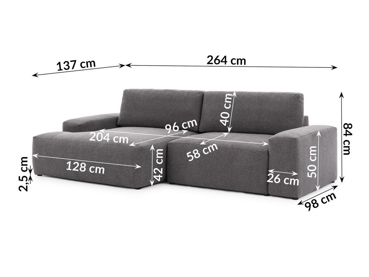 ECKSOFA Lennon aus Graphit Strukturstoff mit Schlaffunktion und Bettkasten - Graphitfarben/Schwarz, Holz/Kunststoff (137/264cm) - S-Style