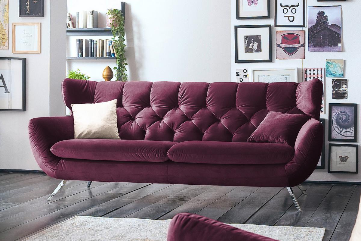 SOFA CHARME Violett Velvet - Violett/Silberfarben, Textil/Metall (175/94/95cm) - KAWOLA