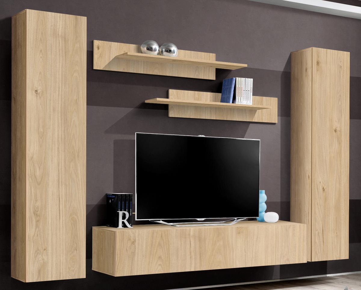 WOHNWAND Eiche Jackson 5-teilig 260 cm, Schrankwand hängend mit Push-to-Open - Eichefarben, Holzwerkstoff (260/170/40cm) - Inn.Furn