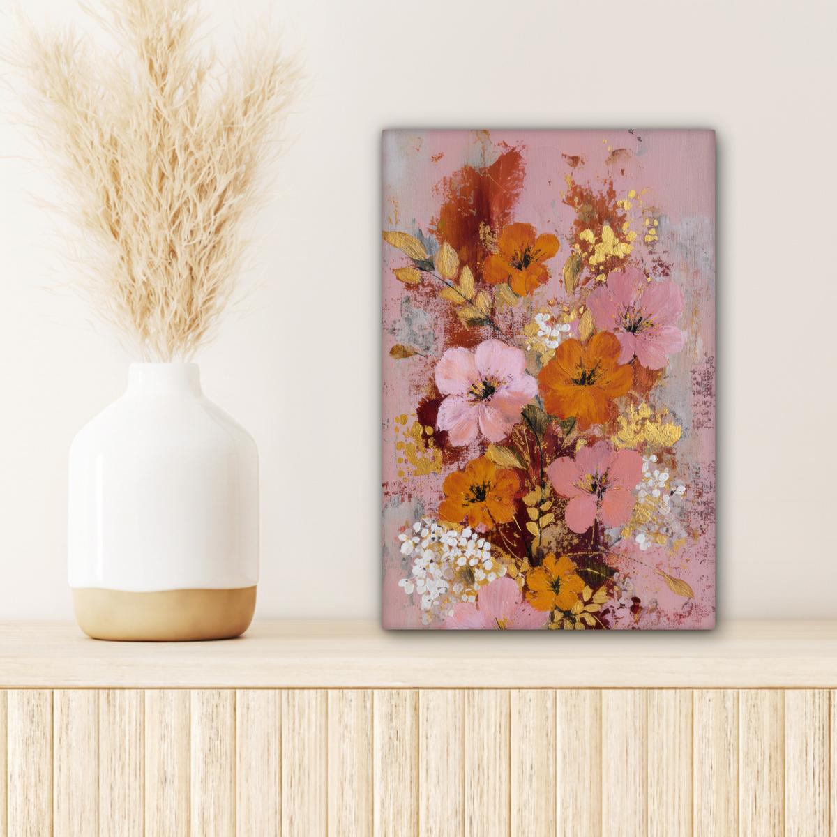 LEINWANDBILD Malerei - Blumen - Rustikal - Rosa Deko Wohnzimmer 20x30 cm - Altrosa, Textil (20/30cm) - MuchoWow