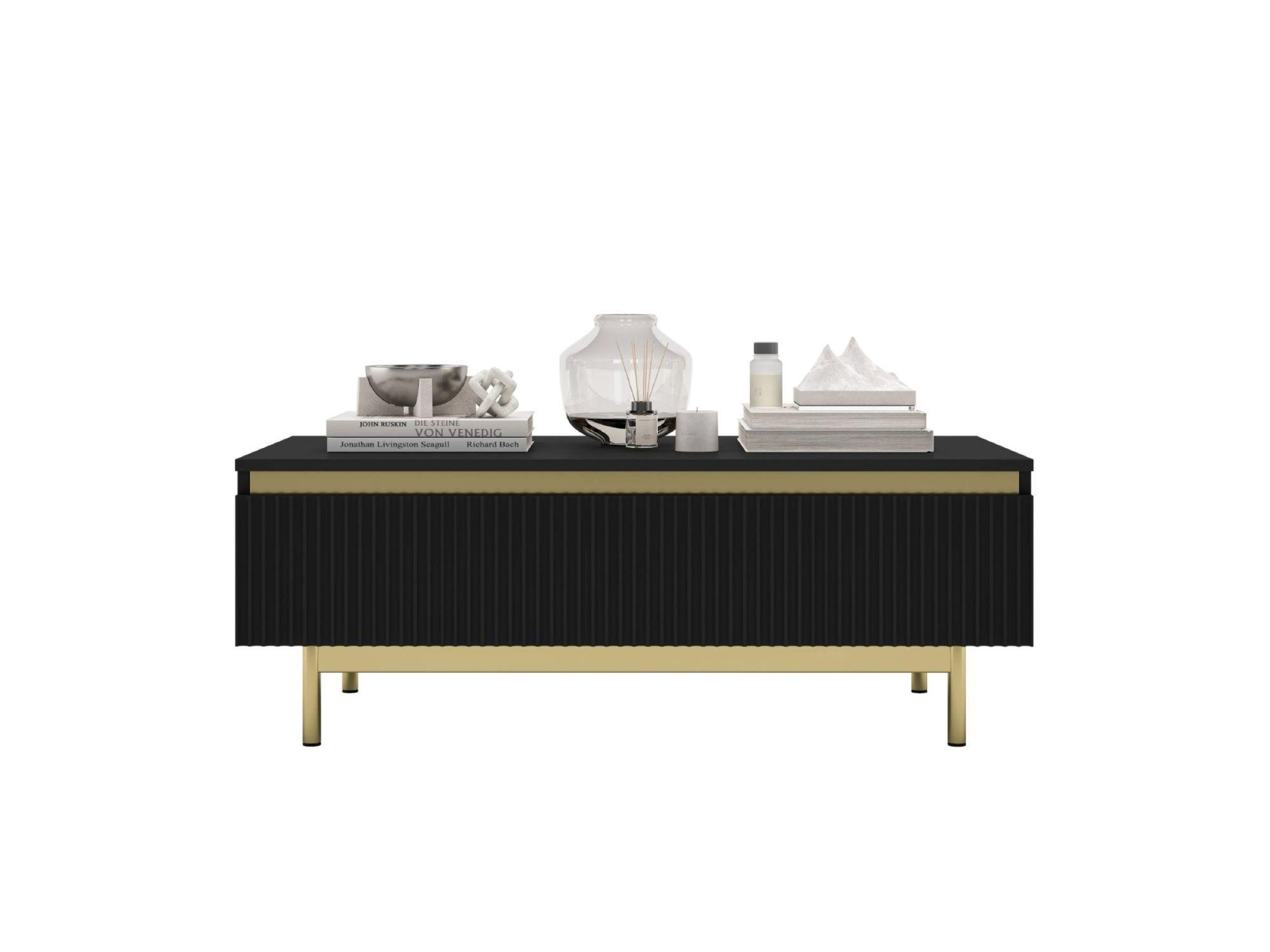 COUCHTISCH Selene Schwarz matt 109 cm mit Metallrahmen - Goldfarben/Schwarz, Holzwerkstoff/Metall (50/109/39cm) - Meble Lindner