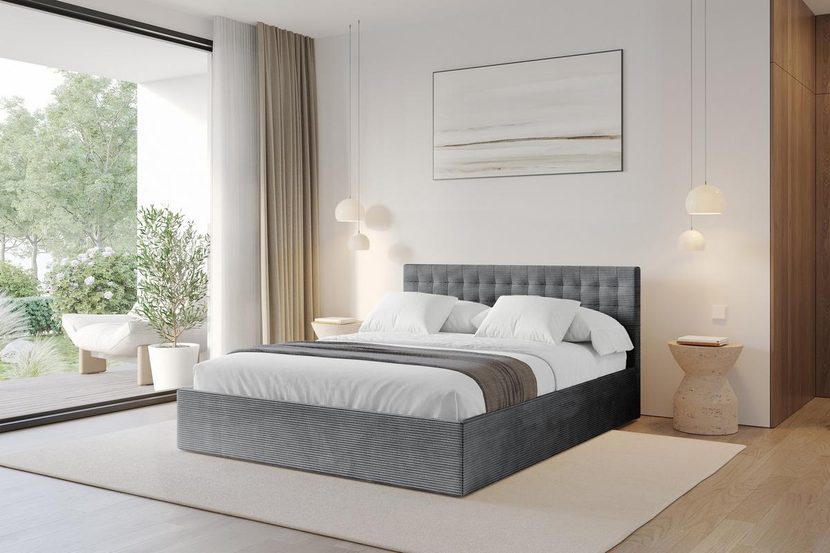 POLSTERBETT mit Bettkasten und Lattenrost, Boxbett ohne Matratze - PARI 160x200 Dunkelgrau - Anthrazit, Holzwerkstoff/Textil (160/200cm) - ALTDECOR