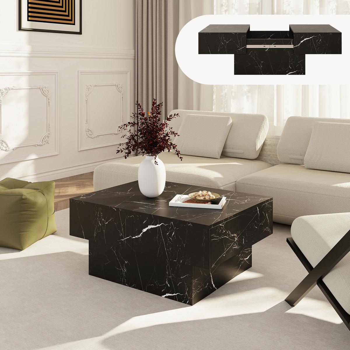 COUCHTISCH Lens 80/60/36 cm - Schwarz/Weiß, Holzwerkstoff (60/80/36cm) - [en.casa]