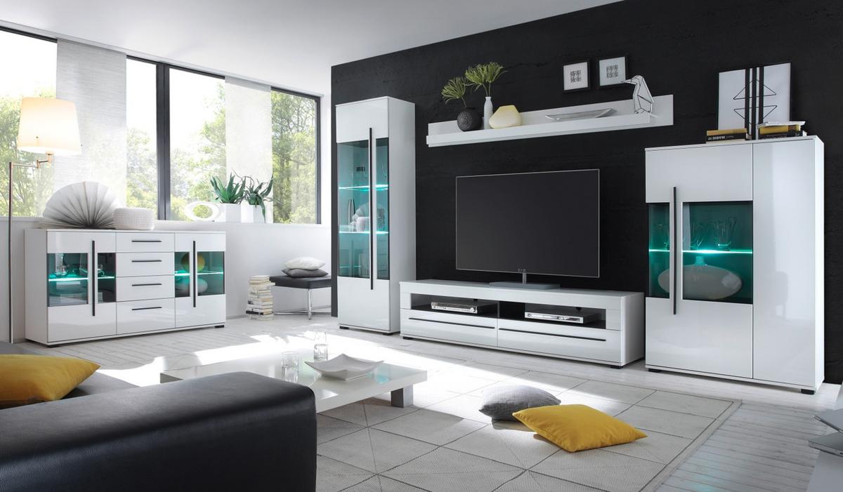 HIGHBOARD weiß Hochglanz 90 cm, Kommode mit 8 Fächern - Weiß Hochglanz/Schwarz, Glas/Holzwerkstoff (90/140/37cm) - Furn.Design