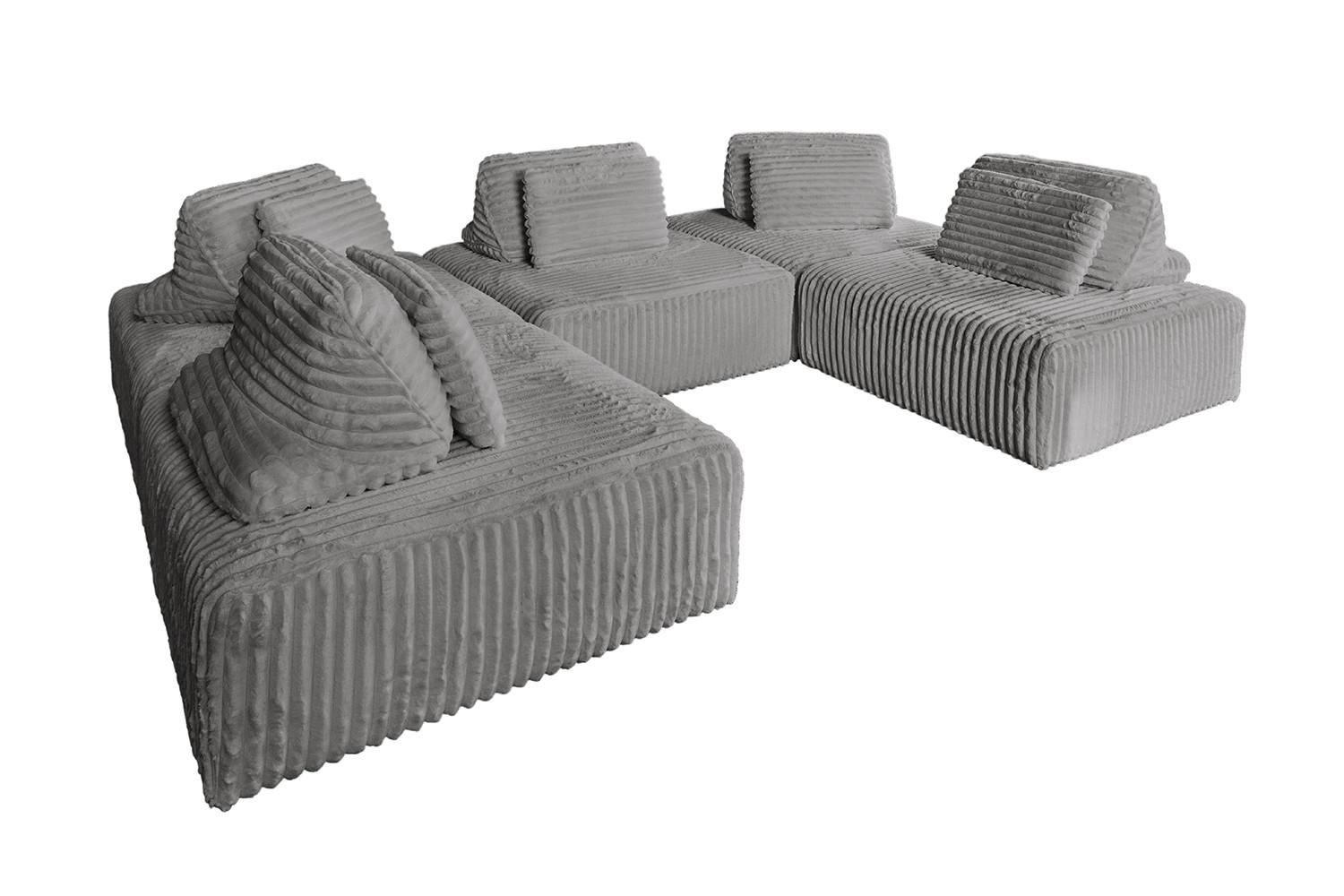 MODULSOFA WIOLO SOFT 5 MODULE 5 KISSEN Grau Cord - Schwarz/Grau, Kunststoff/Textil (333/84/222cm) - KAWOLA