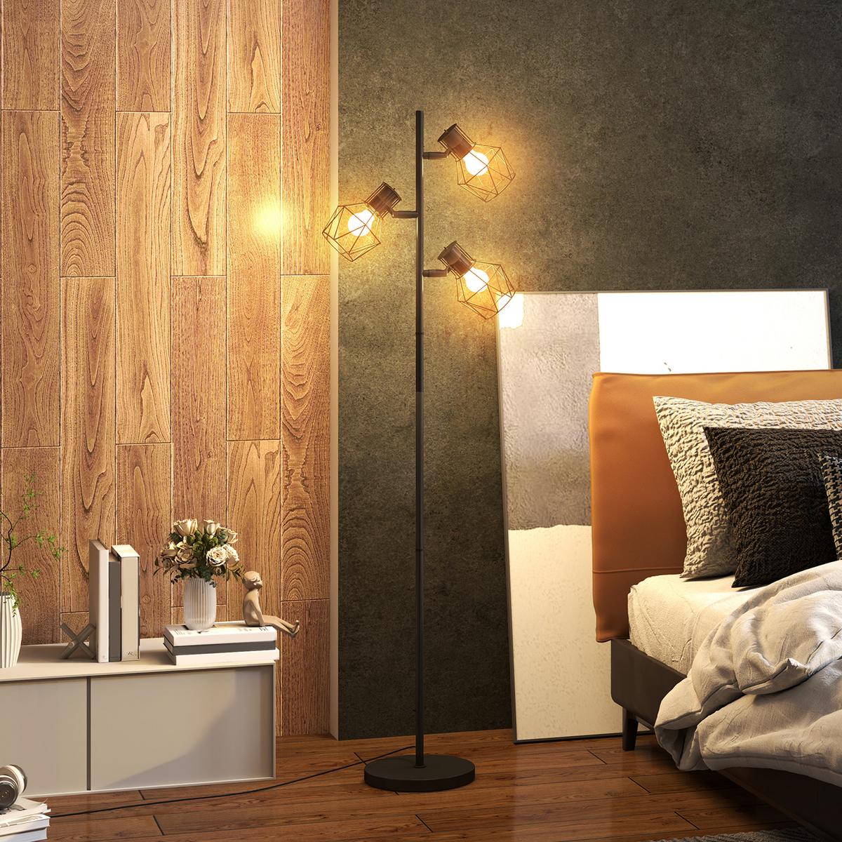 STEHLEUCHTE, Stehlampe mit 3 E27 Fassungen, 3 Flammen für Wohnzimmer, Schwarz - Schwarz, Metall (41/28/169cm) - HOMCOM