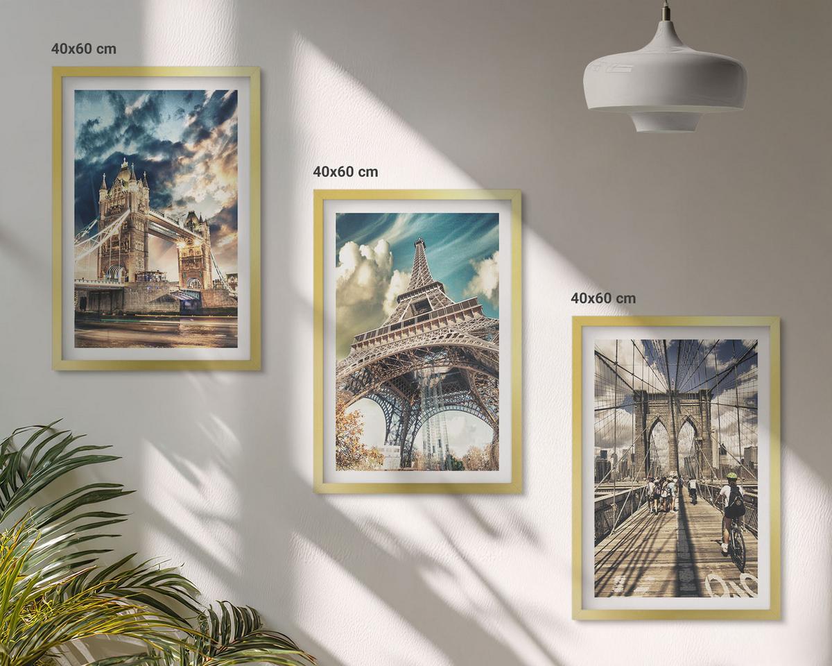 BILDER SET 3er Set - 40x60 cm Goldrahmen - Brücken, Türme, europäische Städte - Goldfarben, Kunststoff (40/60cm) - TULUP