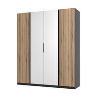 KLEIDERSCHRANK Nehir Schwarz/Eiche Evoke 200 cm - 4T Modern mit 2 Spiegeln mittig - Eichefarben/Schwarz, Holzwerkstoff/Kunststoff (200/239/61.9cm) - AX Living