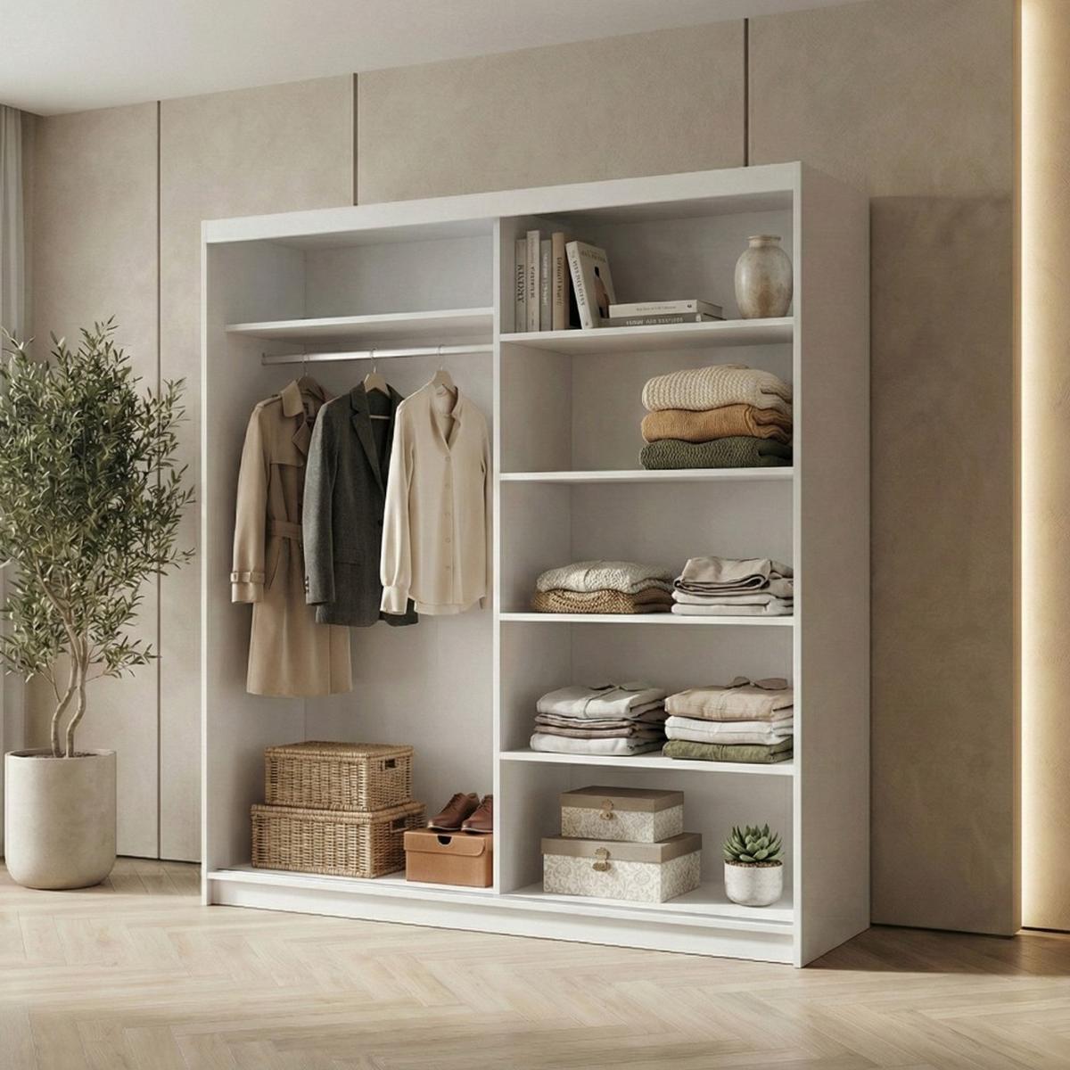 SCHWEBETÜRENSCHRANK Hela mit 2 Türen. 180 cm, Weiß - Weiß, Holzwerkstoff (180/205/60cm) - Beautysofa