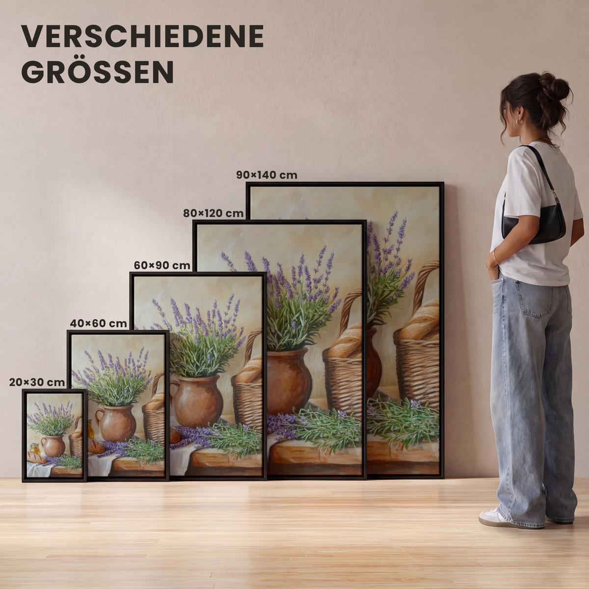 LEINWAND Bilder mit Rahmen - Lavendel - Brot - Stilleben - 20x30 - Flieder, Textil (20/30cm) - MuchoWow