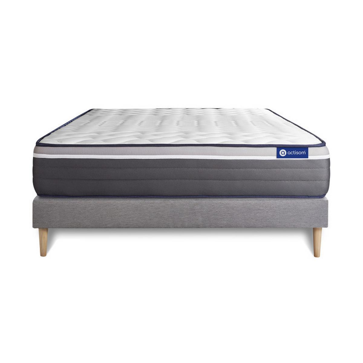 BETT Actilatex plus Latex und Memory-Schaum 120 x 190 cm h4 - Kit Bettgestell Grau - Beige/Grau, Karton/Holz (120/190cm) - ACTISOM