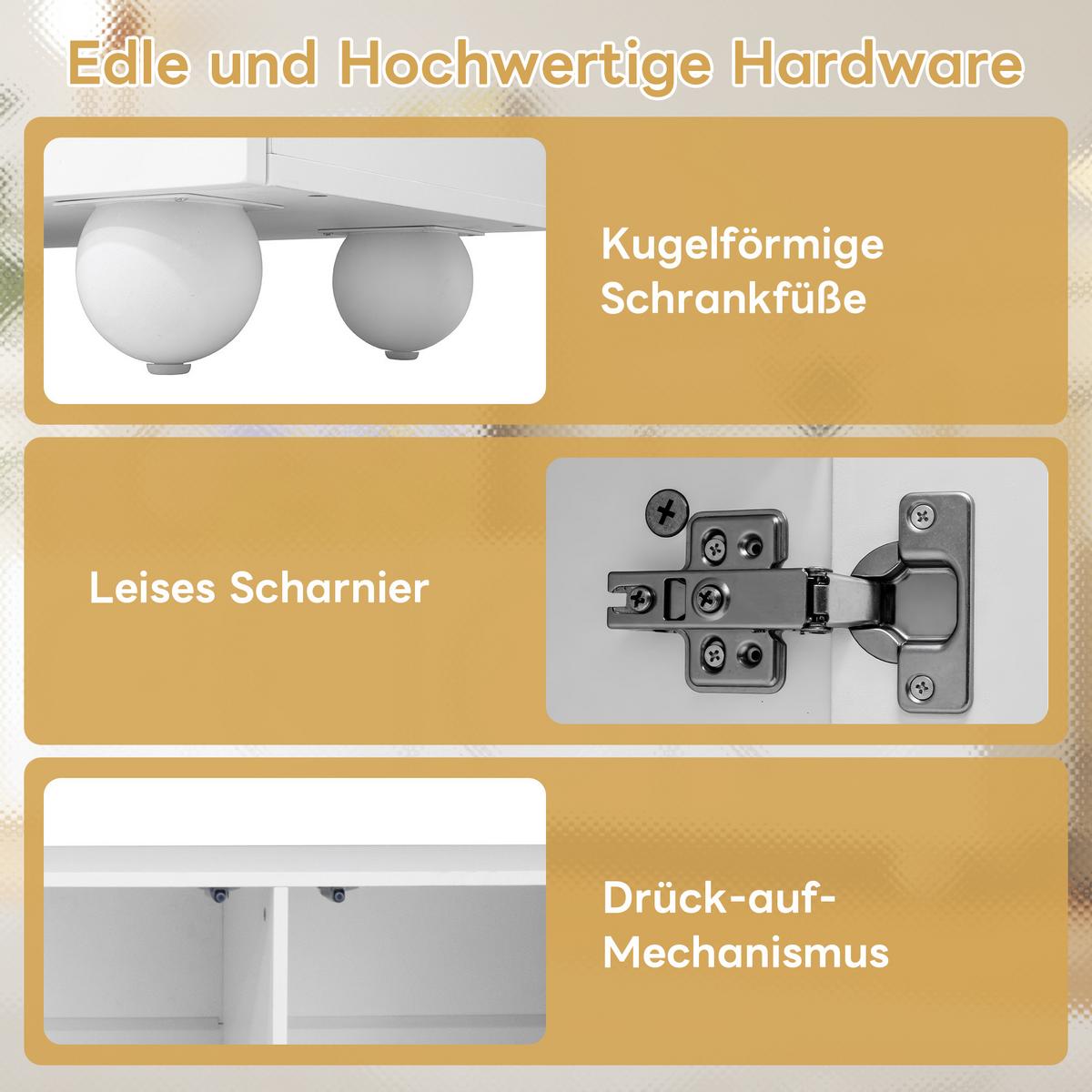 TV-LOWBOARD Weiß 180,5cm mit 3D-Rundrelief 4 Türen & Kugelfüßen - Weiß, Holzwerkstoff (180.5/50/38cm) - Urban Meuble