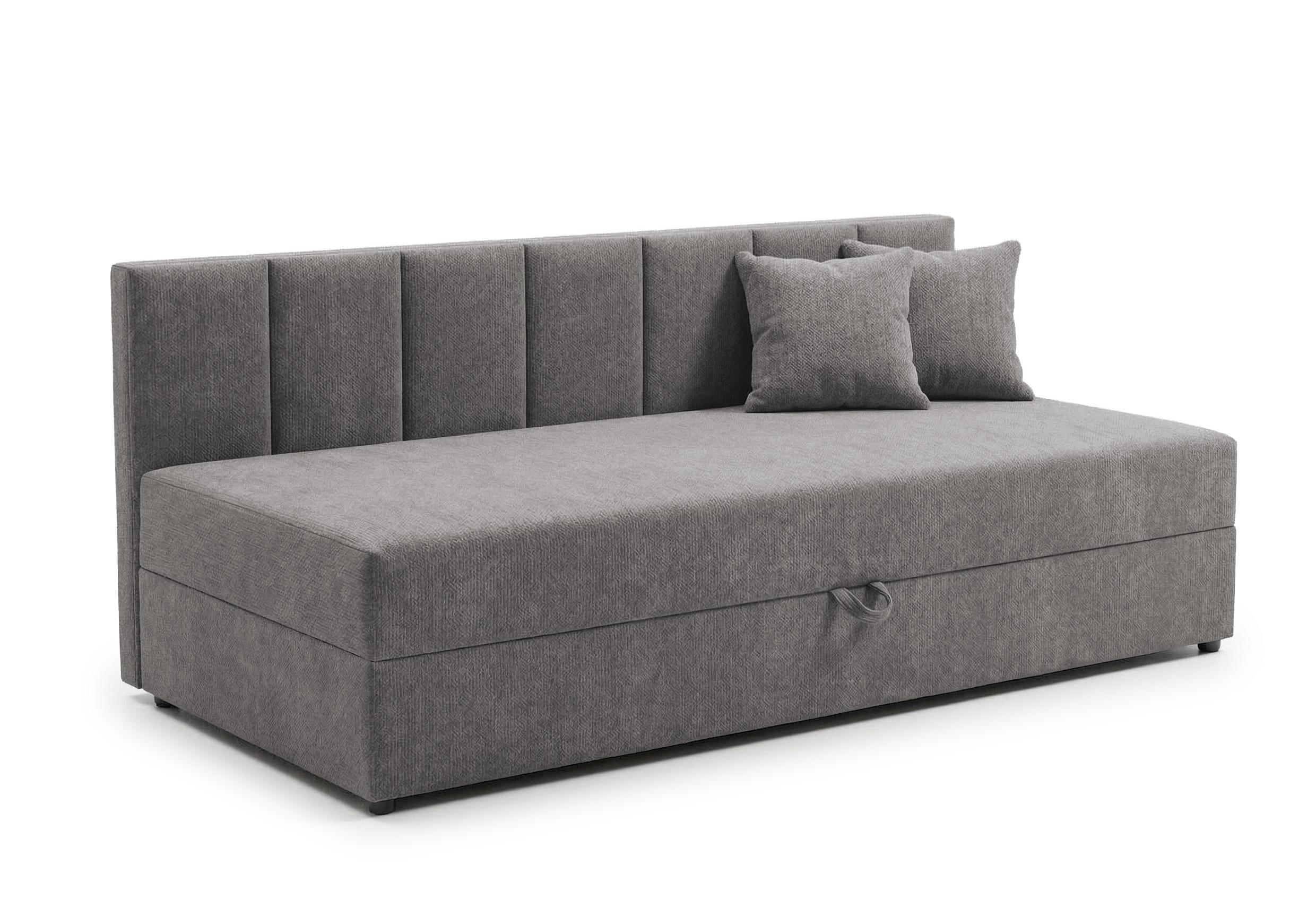 TAGESBETT Lenny mit Rückenlehne und großem Bettkasten aus Grau Chenille-Stoff - Schwarz/Grau, Holz/Kunststoff (90/200cm) - S-Style Möbel