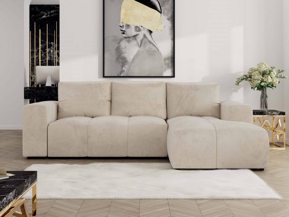 ECKSOFA MONIVA Beige Velvet - Rechts - Beige/Schwarz, Textil (266/164cm) - MKS