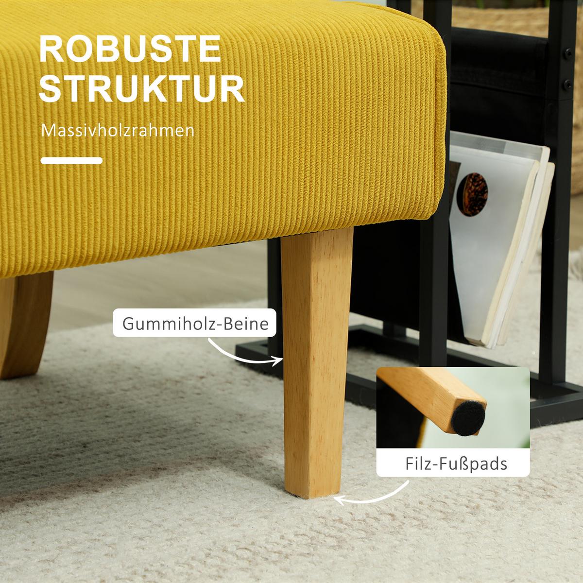 SOFA 2 Sitzer, mit Cord-Optik, 110 x 62 x 85 cm, Gelb - Gelb, Textil (62/85/110cm) - HOMCOM