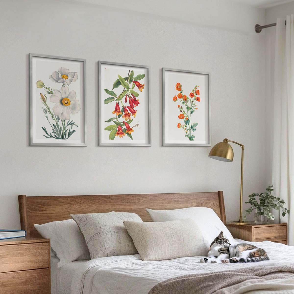 BILDER SET 3er Set - 40x60 cm Silberner Rahmen - Retro-Blumenarrangements - Silberfarben, Kunststoff (40/60cm) - TULUP