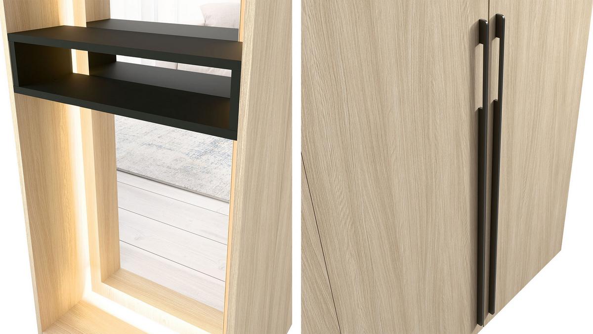 GARDEROBE Barcelona II mit Weiße LED-Beleuchtung - Eichefarben/Schwarz, Holzwerkstoff/Kunststoff (112/208/58cm) - MIRJAN24