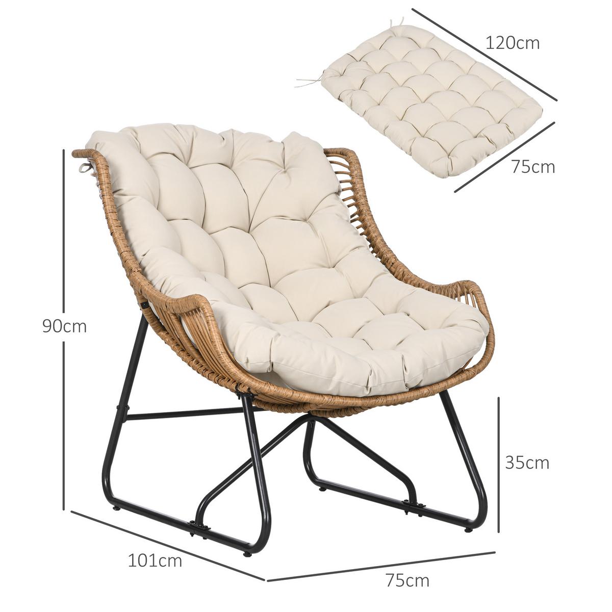 GARTENSESSEL mit dickem Sitzkissen, Stahl, Khaki, 75 x 101 x 90 cm - Braun, Kunststoff (75/90/101cm) - Outsunny