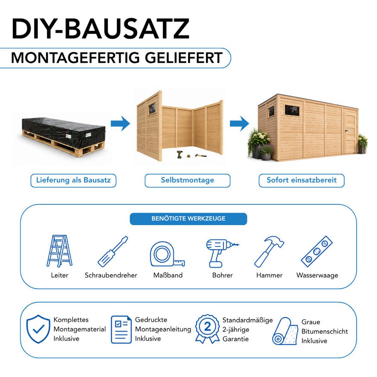 GARTENHAUS Holz 8,16 m², 404/216/202 cm, mit imprägniertem Boden, M327F2+M327G - Beige, Holz (404/216/202cm) - Timbela