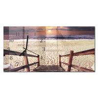 WANDUHR aus Glas 60x30 cm - Treppe zum Strand - Beige, Glas (60/30/0.4cm) - TULUP