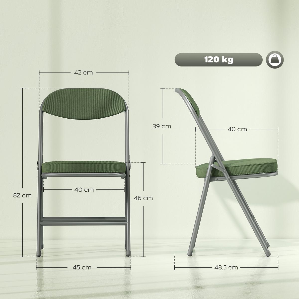 KLAPPSTUHL 4er Set Polyester Stahl Grün - Silberfarben/Grün, Textil/Metall (45/82/48.5cm) - HOMCOM