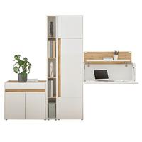 AKTENSCHRANK Set 4-teilig weiß matt, Eiche Wotan 250 cm, Büromöbelkombination mit Sekretär - Eichefarben/Eiche Wotan, Holzwerkstoff/Kunststoff (250/200/40cm) - Furn.Design