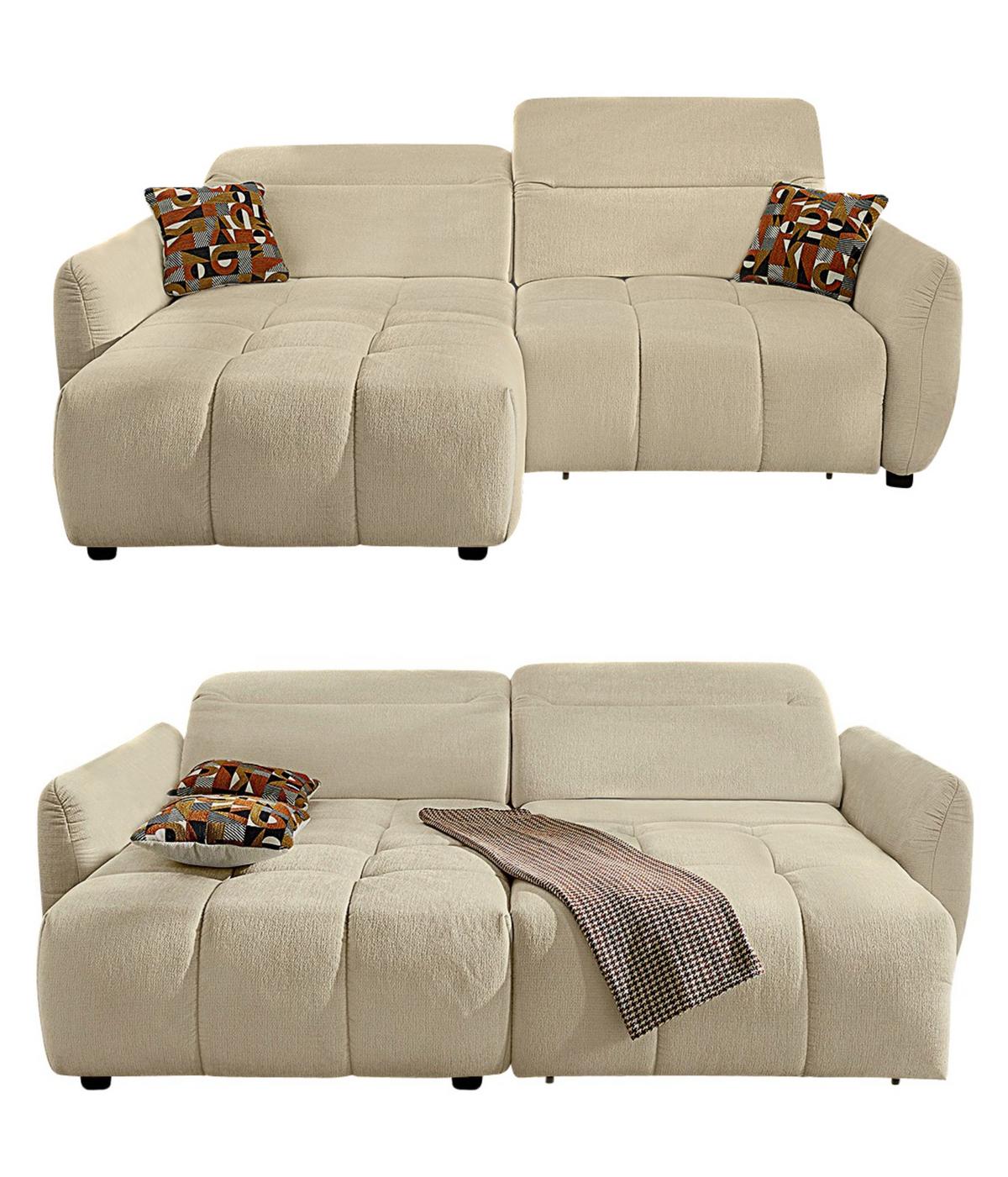 ECKSOFA mit elektrischer Sitztiefenverstellung, Kopflehnen verstellbar, USB-C und -A Ladefunktion B260/T191/H106 cm, Flachgewebe Beige / 15405 - Beige/Multicolor, Kunststoff/Textil (260/191cm) - luma-home