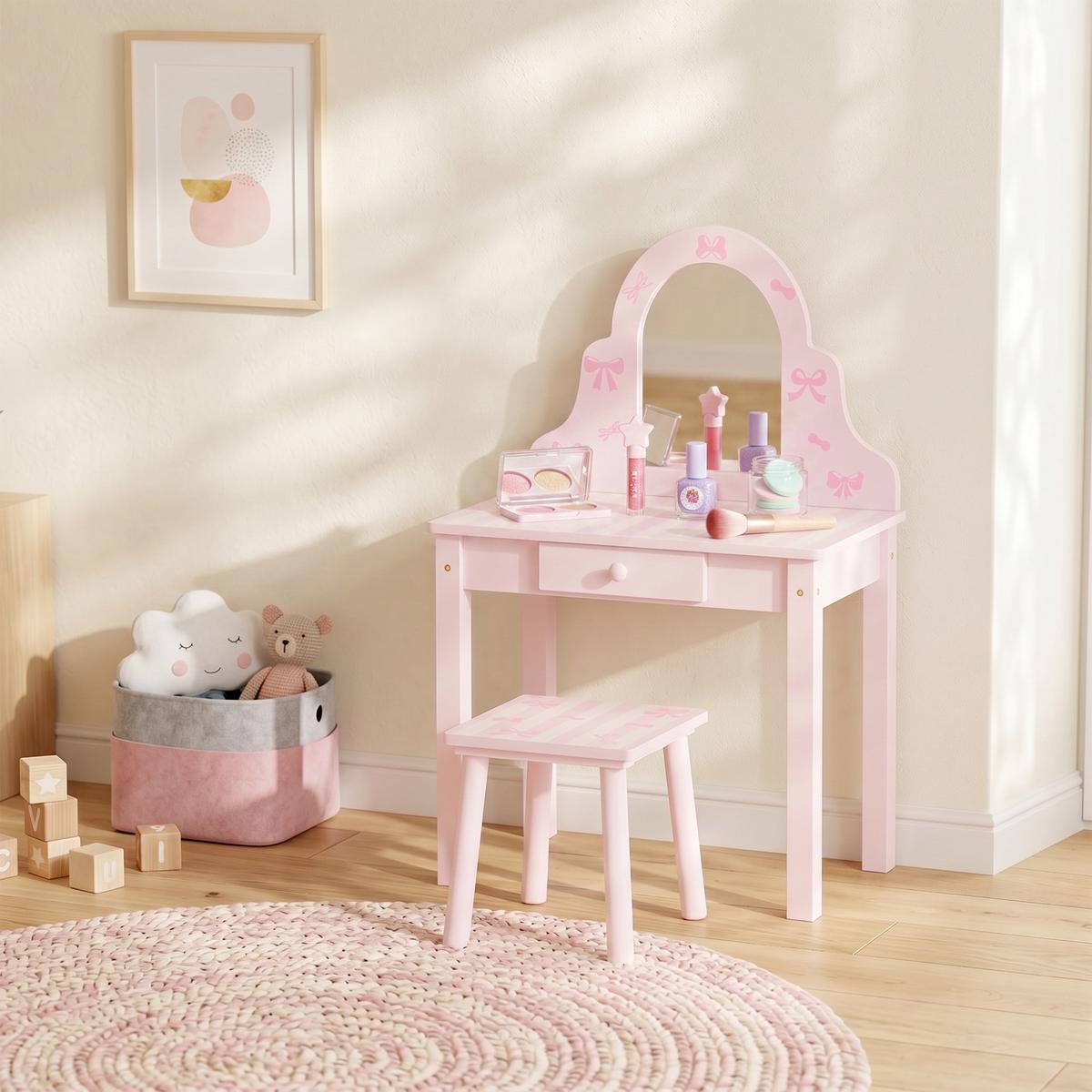 KINDER-SCHMINKTISCH-SET MDF Acryl Rosa - Rosa/Weiß, Holz/Holzwerkstoff (34/82/55cm) - AIYAPLAY