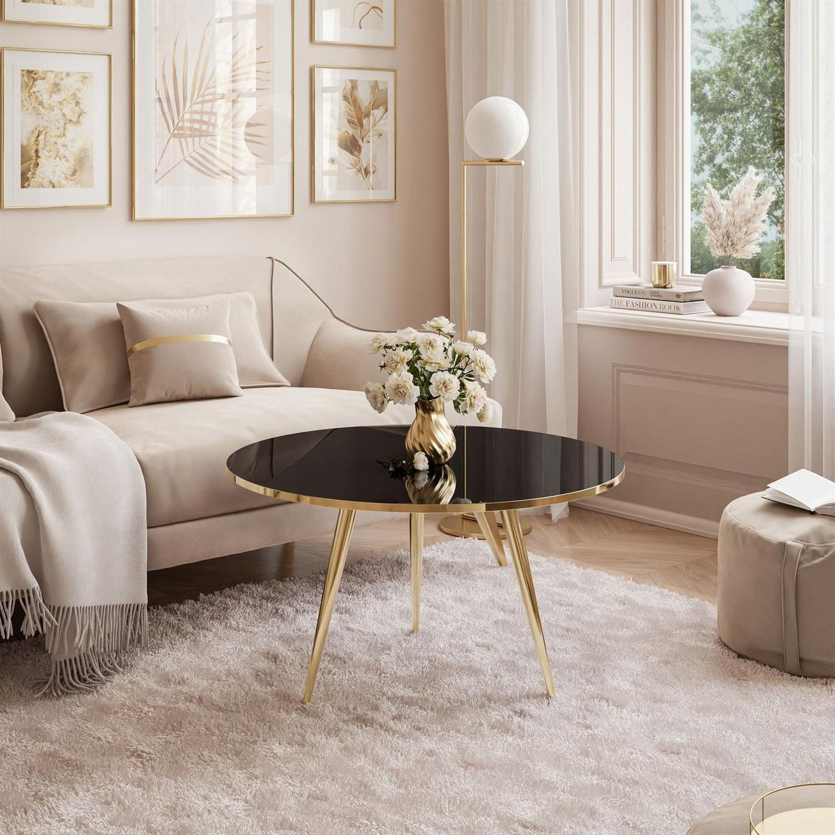 COUCHTISCH SOLEIL GOLD Schwarz Hochglanz, 70cm - Schwarz, Holzwerkstoff (70/70/47cm) - Lookway