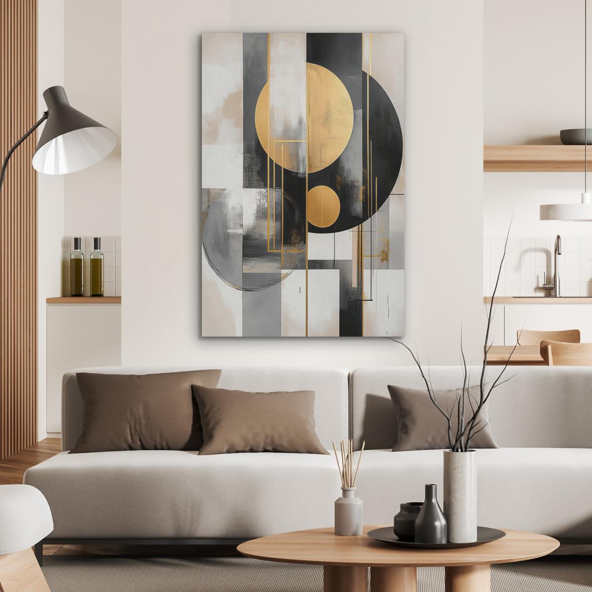 AKUSTIKBILD Abstrakt - Gold - Silber - Formen - Ästhetisch - Modern Wanddeko 70x100 cm - Goldfarben, Kunststoff (70/100/0.9cm) - MuchoWow