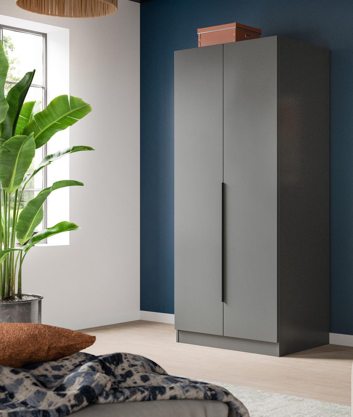 KLEIDERSCHRANK grau 2-türig 80 x 181 cm, Drehtürenschrank mit Kleiderstange - Schwarz/Grau, Holzwerkstoff/Kunststoff (80/181/52cm) - Inn.Furn