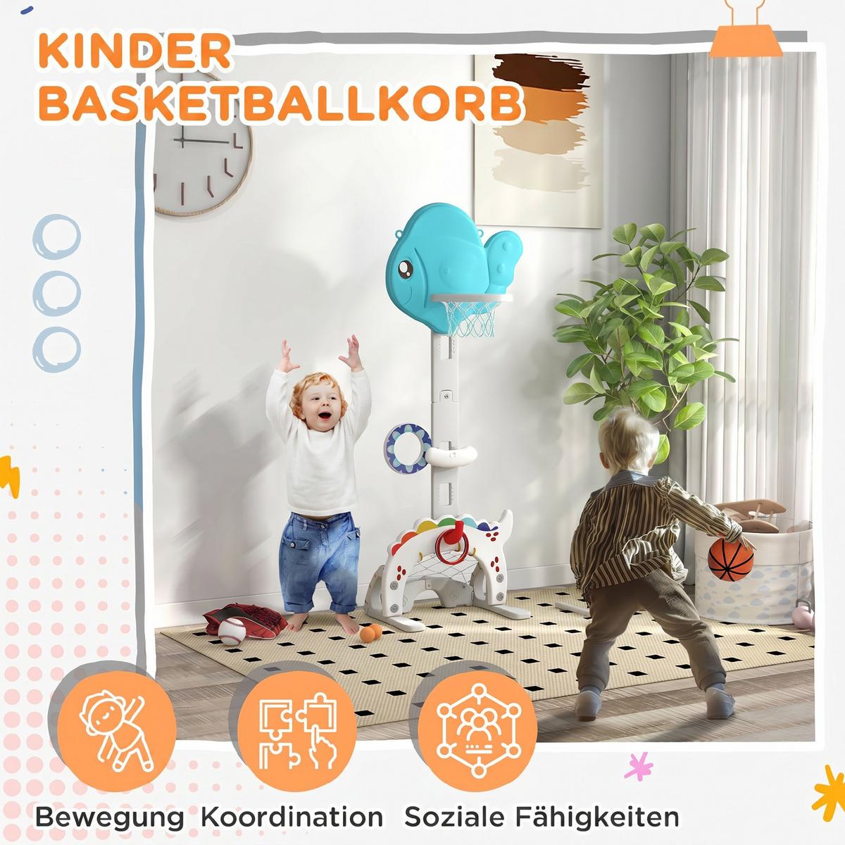 KINDER-BASKETBALLKORB HDPE Blau Grau Weiß - Blau, Kunststoff (46/51cm) - AIYAPLAY